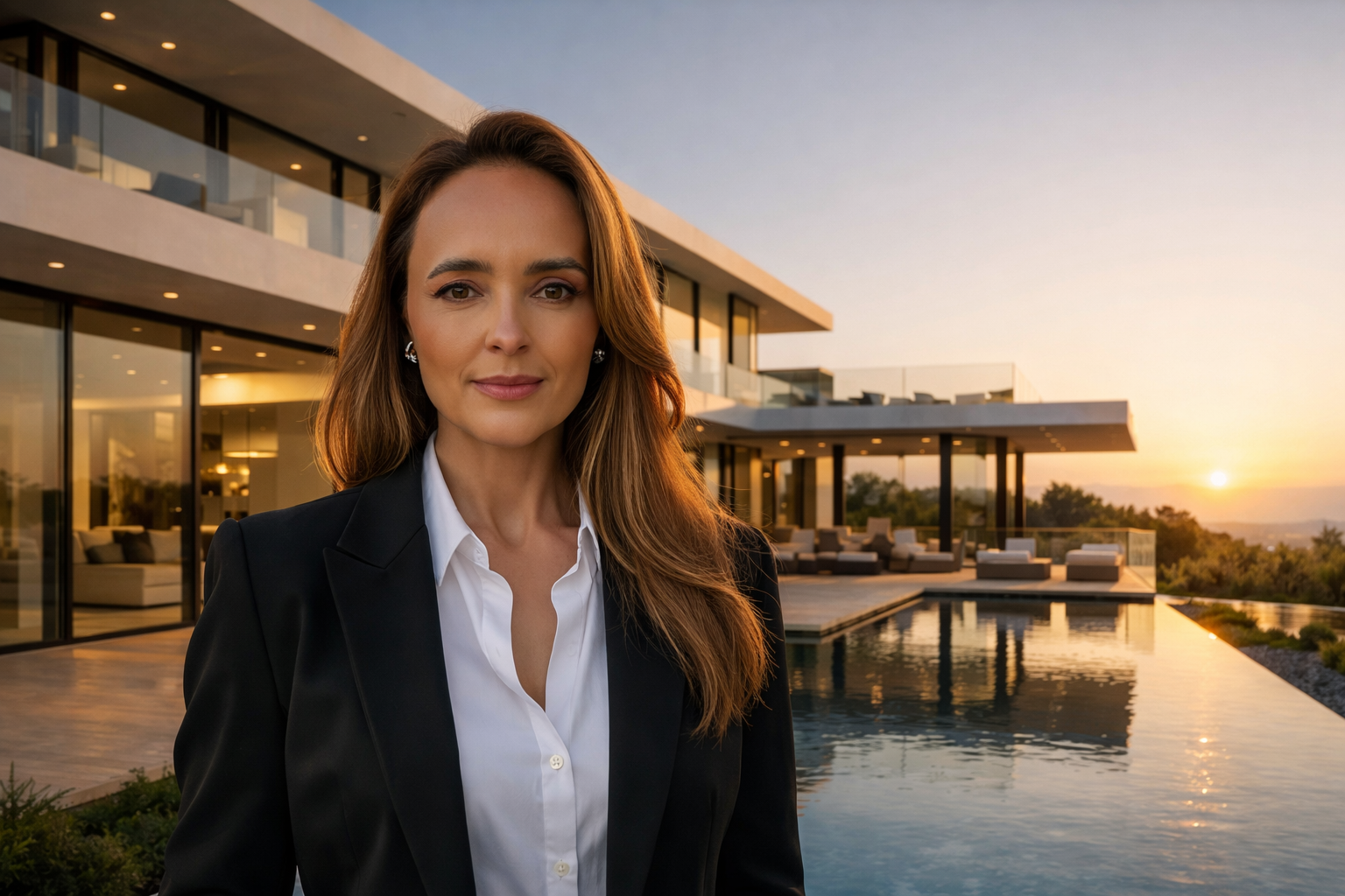 Arq. Cris Queiroz em frente a projeto de arquitetura de alto padrão